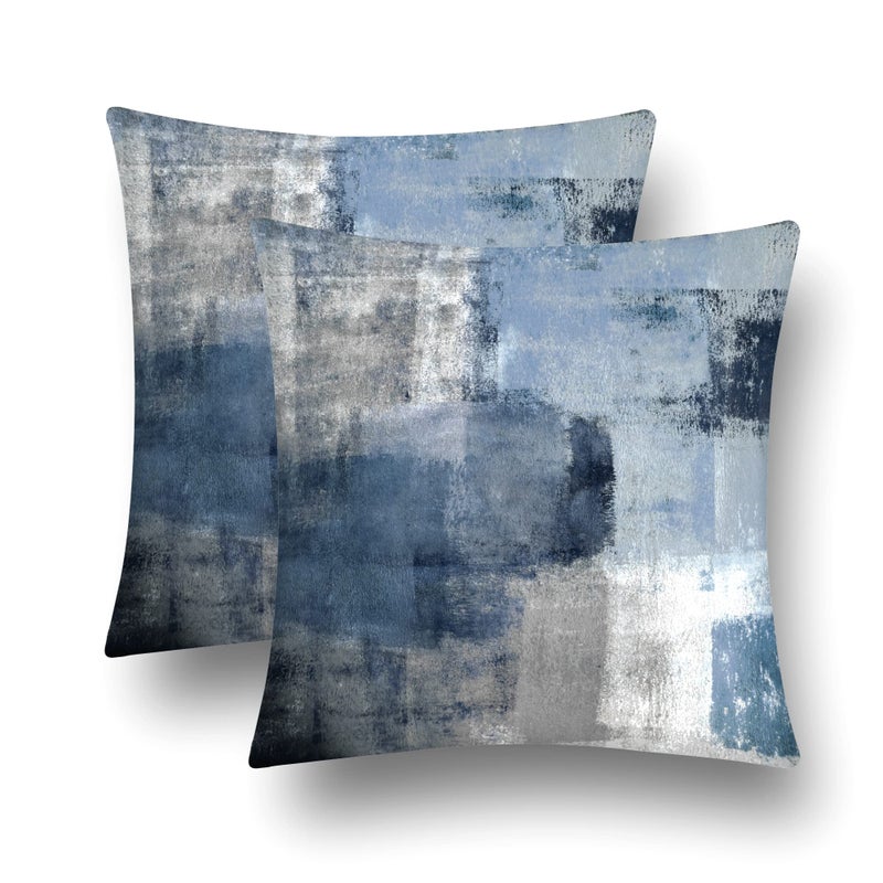 chiinvent Blue Velvet Abstract Pillow Covers Set of 2 Modern Accent Navy Gray Throw Pillow Cover Soft Elegant Decorative Couch Cushion Cover for Bed Living Room Outdoor Sofa Pillowcases 18x18 Inches - Image 1